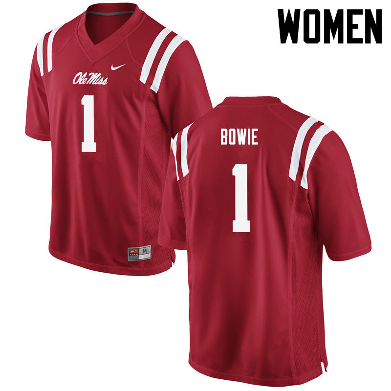 Women Ole Miss Rebels #1 D.D. Bowie College Football Jerseys-Red - Click Image to Close